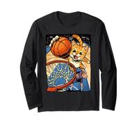 Cat Dunking Basketball Funny Ginger Tabby Kitten Sports Meme Long Sleeve T-Shirt