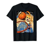 Cat Dunking Basketball Funny Ginger Tabby Kitten Sports Meme T-Shirt