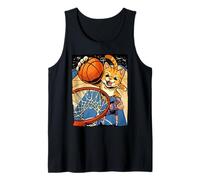 Cat Dunking Basketball Funny Ginger Tabby Kitten Sports Meme Tank Top