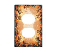 Cat Duplex Outlet Covers Wall Plate, Bohemian Artistic Mandala Feather None Orange Plastic Standard Size Face Plates for Electrical Outlets for Living Room Bedroom Home Office Decor