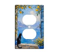 Cat Duplex Outlet Covers Wall Plate, Coastal Rustic Lemon Flower Summer Blue Plastic Standard Size Wall Plates for Electrical Outlets for Bedroom Bathroom Kitchen Entrance Decor