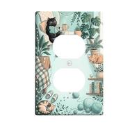 Cat Duplex Outlet Covers Wall Plate, Cozy Fanciful Plant Book None Green Plastic Standard Size Double Power Outlet Cover Plate for Home Living Room Bedroom Bathroom Decor