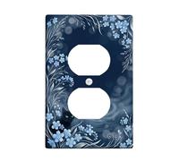 Cat Duplex Outlet Covers Wall Plate, Fanciful Artistic Flowers Swirls None Blue Plastic Standard Size Double Power Outlet Cover Plate for New Apartment Home Bedroom Office Decor