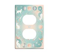 Cat Duplex Outlet Covers Wall Plate, Fanciful Cosmic Moon Stars Teal Plastic Standard Size Double Power Outlet Cover Plate for Bedroom Bathroom Kitchen Entrance Decor