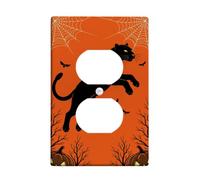 Cat Duplex Outlet Covers Wall Plate, Halloween Gothic Spiderweb Pumpkins Halloween Orange Plastic Standard Size Wall Plates for Electrical Outlets for Living Room Bedroom Home Office Decor