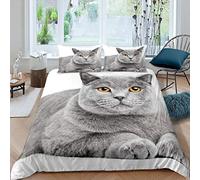 Cat Duvet Cover Cute Blue Cat Print Bedding Set British Shorthair Comforter Cover for Kids Boys Girls 3D Cat Printed Bedspread Cover Bedroom Collection 2Pcs Single Size