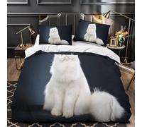 Cat Duvet Cover Double Cute White Bedding Set 3D Print Soft Microfiber Quilt Covers 200x200 cm with Zipper Closure and 2 Pillowcases 50x75 cm for Adults D.1978
