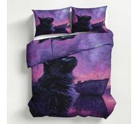 Cat Duvet Cover Emperor, Moon Purple Starry Sky Bedding Set 3 Piece Soft Microfiber Quilt Cover Reversible Duvet Cover Sets with 2 Pillows Zipper Closure K&16