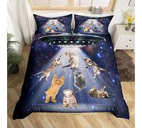 Cat Duvet Cover Set King Size Cute Cats Bedding Set Galaxy Nebulaative Animal 3 Pieces Comforter Cover Microfiber Gorgeous Lovely Animals Quilt Cover Zipper
