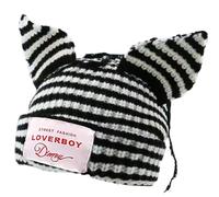 Cat Ear Beanie Cat Ear Hat Y2k Hat for Women Men Unisex Knit Beanies Soft Slouchy Warm Crochet Cap, Stripeblack, One Size