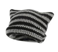Cat Ear Beanie Winter Cat Ears Hats Soft Striped Cat Hat Y2k Knitted Hat Elastic Hat Slouchy Beanies Accessories