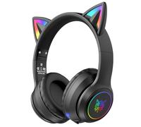 Cat Ear Bluetooth Headphones with LED Lights - Wireless Over-Ear Headset with Microphone, Hi-Fi Stereo Sound, 55H Playtime, Volume Control for Kids/Adults (iPhone/iPad/PC/Laptop)
