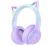 Cat Ear Bluetooth Headphones with LED Lights - Wireless Over-Ear Headset with Microphone, Hi-Fi Stereo Sound, 55H Playtime, Volume Control for Kids/Adults (iPhone/iPad/PC/Laptop)