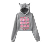 Cat Ear Crop Hoodie Takopi’s Original Sin Kawaii Sweatshirt Girls Fashion Casual Long-sleeved Y2k Harajuku Clothing-Grey||s