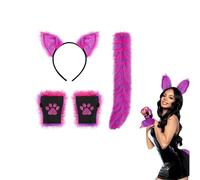 Cat Ear Headband Tail Gloves Set 3Pcs Faux Fur Cats Hairband Adult Cute Furry Dog Tails Kit Cats Wolf Paw Gloves Dress Costume Long Tail Cat Costumes Halloween Party Role Play Costume Accessories