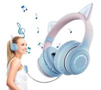 Cat Ear Headphones Microphone - Foldable Over-Ear Headphones With Mic And Volume Control For Girls Women | Surround Sound Headphones Wireless For Kids & Adults