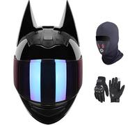 Cat Ear Helmet Full Face Motorcycle Helmet ECE 22.06 Certified, Personality Cool Flip Up Motorcycle Helmets for Road Riding Street Racing Helmet - Unisex 1,S/(50~53cm)