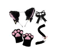 Cat Ear Tail and Paw Set Cute for Stage Performance Themed Parties Carnival Black With Tie