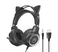 Cat Ear Wired Headphones, Built-In Microphone, Noise Canceling On-Ear Headphones, Computer Headset, Clear Sound, for Music Listening Phone Calls Studying, Home Dorm
