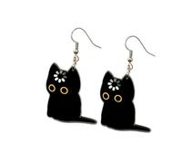 Cat Earrings 2D Black Cat Cute Double-Sided Jewelry