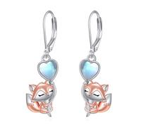 Cat Earrings 925 Sterling Silver Moonstone Cat Drop Earrings Cute Animal Earrings Lever Back Jewellery Cats Gifts for Women, 1,32 x 0,35 Zoll, Sterling Silver, Moonstone