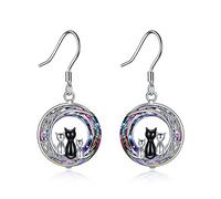 Cat Earrings Sterling Silver Cats Drop Earrings Crystal Celtic Cat Jewellery for Woman Cats Themed Gifts