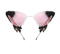 Cat Ears Bell Headband Folding Powder Plus Black Gold Bell Bow Headband Fox Ear Accessories Cute Plush Headgear for Halloween Cosplay Costume Party Dress Girls