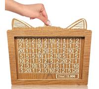 Cat Ears Cash Savings Challenge Box, Money Saving Box, Wooden Money Box with Counter and Money Target, Hanging Cash Box, Reusable Coin Counter Piggy Bank, Portable Money Saving Challenge Box (1000)