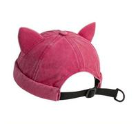 Cat Ears Docker Cap Brimless Sailor Hat Beanie Cap Rolled Cuff Harbour Hat for Men Women Everyday Casual & Outdoor Wear, Adjustable Fit Red