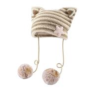 Cat Ears Gyaru Acubi Crochet Hats Cute Star Aesthetic Pompoms Cutecore Clothing Boys Winter Hat, c, M