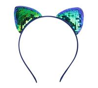 Cat Ears Hairbands Glitter Sequins Cartoon Cute Cat Ears Headband for Girls Dress Up Ears Head Decoration Headband for Festival Party Costume Accessories (Dark Green-a, One Size)
