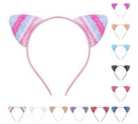 Cat Ears Hairbands Glitter Sequins Cartoon Cute Cat Ears Headband for Girls Dress Up Ears Head Decoration Headband for Festival Party Costume Accessories (A Multicolour, One Size)