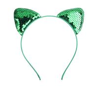 Cat Ears Hairbands Glitter Sequins Cartoon Cute Cat Ears Headband for Girls Dress Up Ears Head Decoration Headband for Festival Party Costume Accessories (Green-a, One Size)