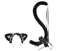 Cat Ears Headband and Tail Cat Tail for Birthday Party Stage Performance Black Pink Black