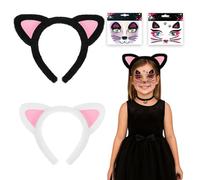 Cat Ears Headband, Cats Face Tattoo Stickers, Plush Cats Ear Headband for Women, Soft Furry Halloween Costume Accessories, Makeup Face Washing Headbands, Gift for Cats Lovers