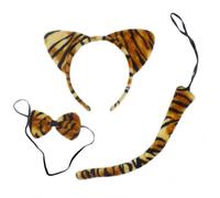 Cat Ears Headband Cosplay Set, Bow Tie Tail Women Cat Hair Hoops Kitten Hair Bands Headpiece Hairband Christmas Birthday Party Halloween Decoration Cosplay Costume Handmade Hair Accessories (Tiger)