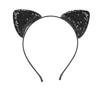 Cat Ears Headband for Halloween, 2 Pack Glitter Cute Headbands with Sequin Shiny Hair Metal Hoop for Women Girls Daily Wearing and Party Decoration (black)