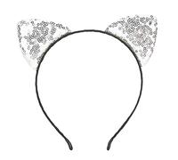 Cat Ears Headband for Halloween, 2 Pack Glitter Cute Headbands with Sequin Shiny Hair Metal Hoop for Women Girls Daily Wearing and Party Decoration (silver)