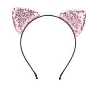 Cat Ears Headband for Halloween, 2 Pack Glitter Cute Headbands with Sequin Shiny Hair Metal Hoop for Women Girls Daily Wearing and Party Decoration (pink)