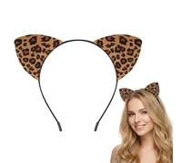 Cat Ears Headband, Leopard Print, Black Hairband for Adults, 1 Piece | 2 attached pointed ears, capped band ends, animal-inspired accessory for themed parties, costume events and casual styling