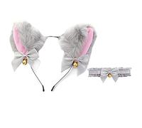 Cat Ears Headband with Bells Bows Furry Anime Ears Headband with Bow Ribbon & Bells Halloween Cosplay Costume Party Hairband Headwear Headpiece