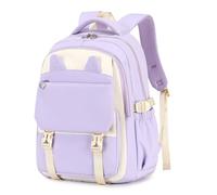 Cat Ears Lightweight Aesthetic Backpack - 20L Large Capacity Waterproof School Laptop Bag - Daily Use Solid Color Rucksack Bag For Women Teenage Girls Purple