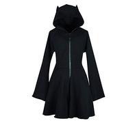 Cat Ears Long Hoodies for Women Fashion Flare Anime Hooded Tops Workou Dress Zip Up Solid Color Clothes Cute Preppy Backwoods Loose Fit Ladies Comfort Personalized Thin Soft Vintage Black