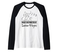 Cat Easily Distracted by Santoor Players Music Notes Raglan Baseball Tee
