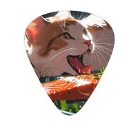 Cat eating fish guitar pick set, 3 different thicknesses, 12 pieces for a variety of instruments