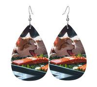 Cat eating fish Leather earrings, European and American style earrings for young women, birthday gifts/Valentine's Day gifts