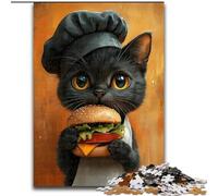 Cat Eating Hamburger Adult Jigsaw Puzzles 1000 Pieces, Staycation Kill Time Every Piece Is Unique - Challenging Family Fun Game (size 26x38cm)