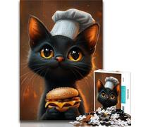 Cat Eating Hamburger JigsawPuzzle 1000 Pieces for Adults,Challenging Game And Family Play for Is Ideal As A Gift for The Whole Family 50x75cm
