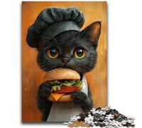 Cat Eating Hamburger Jigsaws Puzzles 1000 Pieces for Teenagers Gifts,Help The Brain Exercise Addictive Toys to Cultivate Patience Suitable for Couples (50X75cm)