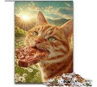 Cat Eating Meat Jigsaw Puzzles for Adults Teenagers Jigsaws Puzzle, Challenging Game Toys Every Piece Is Unique - Challenging Family Fun Game (50x75cm)
